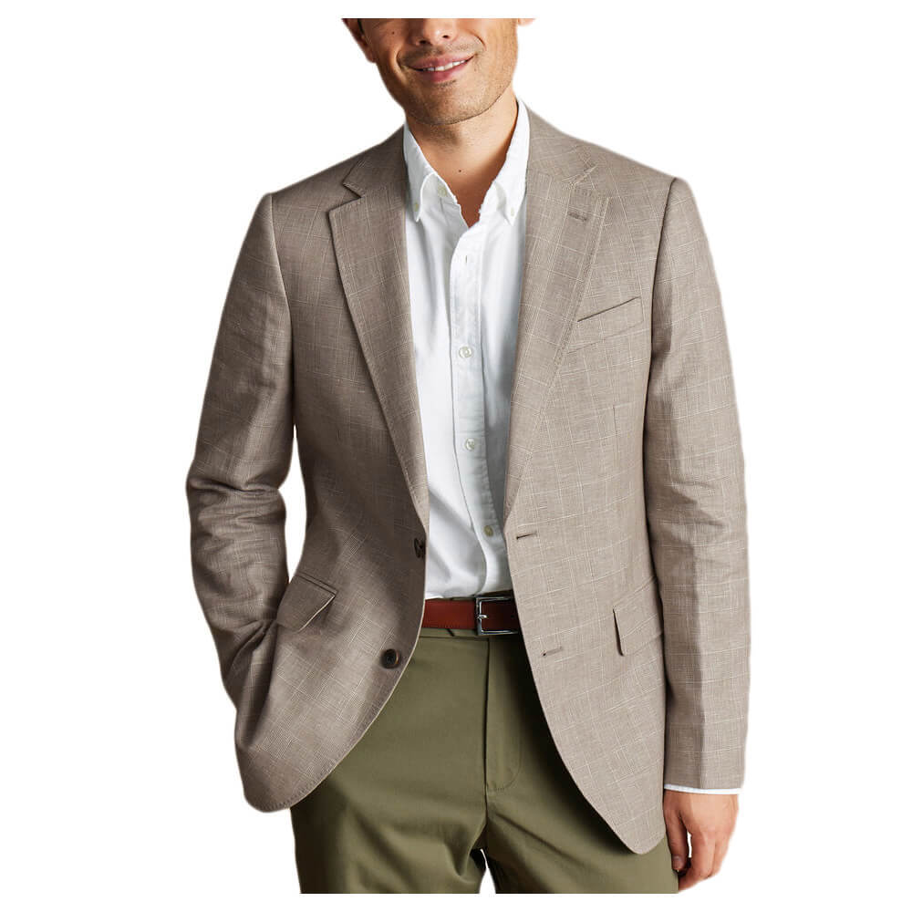 Charles Tyrwhitt Linen Cotton Check Jacket - Mocha